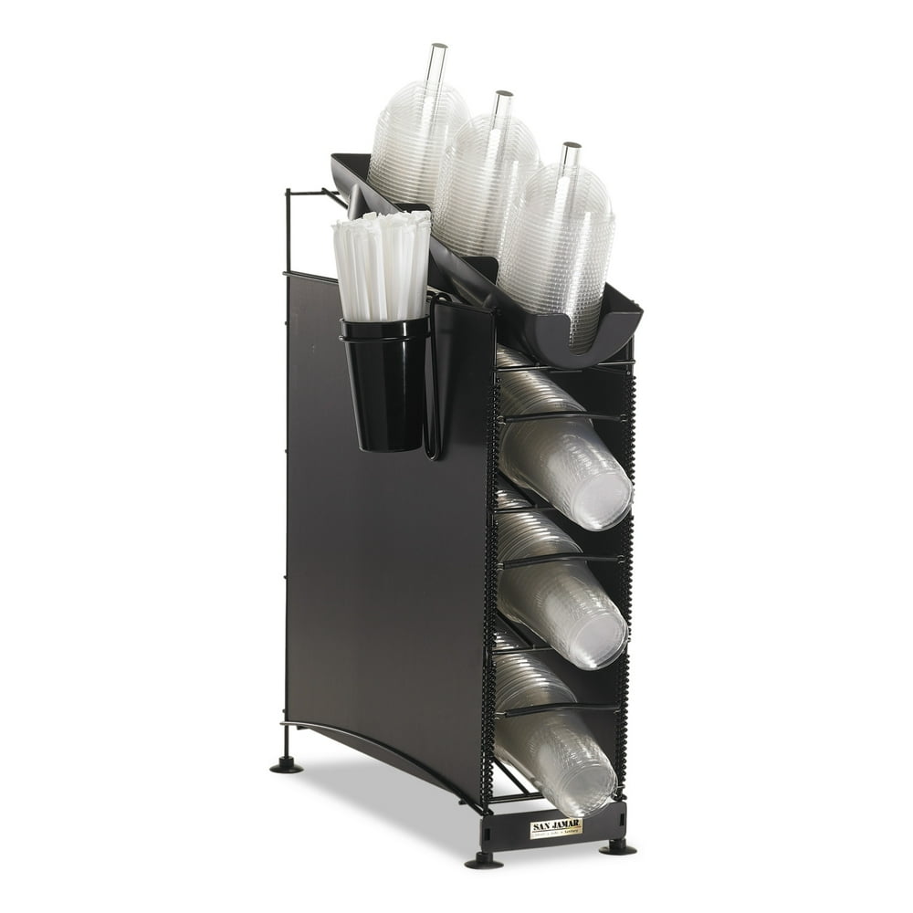 San Jamar Wireworks Cup Dispenser and Lid Organizer, 3Tier, Holds 270