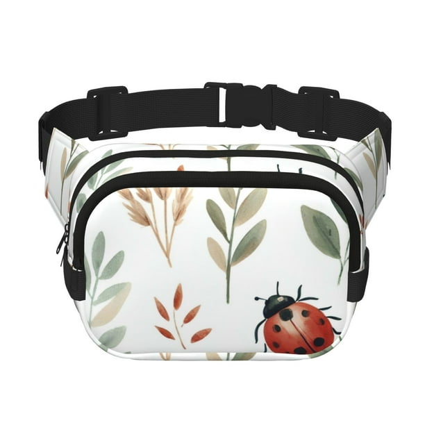 Fotbe Watercolor Ladybug Cangurera Cuadrada con Estampado de Doble Capa, Bolsa de Cintura Ajustable Mini para Hombres y Mujeres