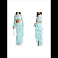 thumbnail image 3 of Conjunto de 2 Piezas de Camiseta Sin Mangas con Encaje de Cuerda para Mujer, Faldas Escalonadas Ajustadas, Vestido de Cóctel para Fiesta. Azul M, 3 of 7