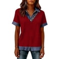 thumbnail image 4 of Women's Long Sleeve Shirts with Denim Collar Cuffs Buttons Decor V-Neck Tops Dressy Casual Office Outfits Deep Red M, 4 of 6