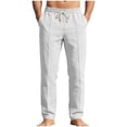 thumbnail image 3 of BXSRUTA Men's Linen Blend Pants with Elastic Waist Drawstring and Pockets Casual Straight Leg Trousers for Summer, 3 of 8