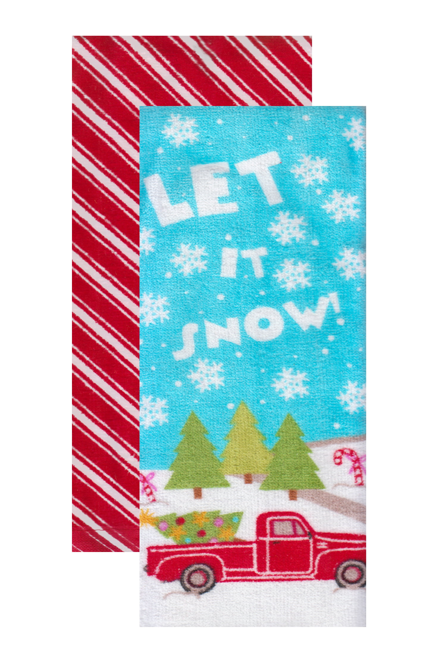 Decorative Towel Santa Kitchen Towels Set/2 Cotton Snowy Print 102425, Size: 28 in H x 28 in W x .25 in D, Red