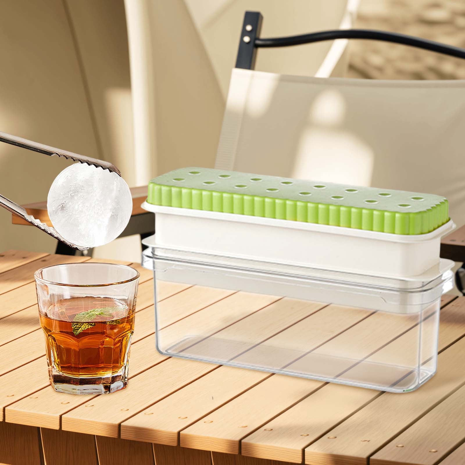 Round Ice Ball Maker with Storage Box & Ice Tongs – BPA-Free Plastic, Easy Release Whiskey Ice Mold for Cocktails, Dishwasher Safe & Odor-Proof (Home Bar Essential) A