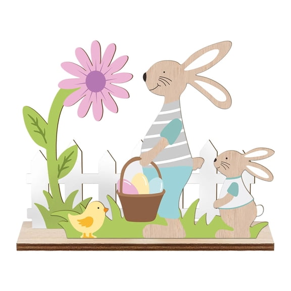 Wooden Easter Bunny Figurine – Rustic Tabletop Decoration for Spring & Easter Decor, Farmhouse Style Ornament for Home, Kids, and Gift Giving