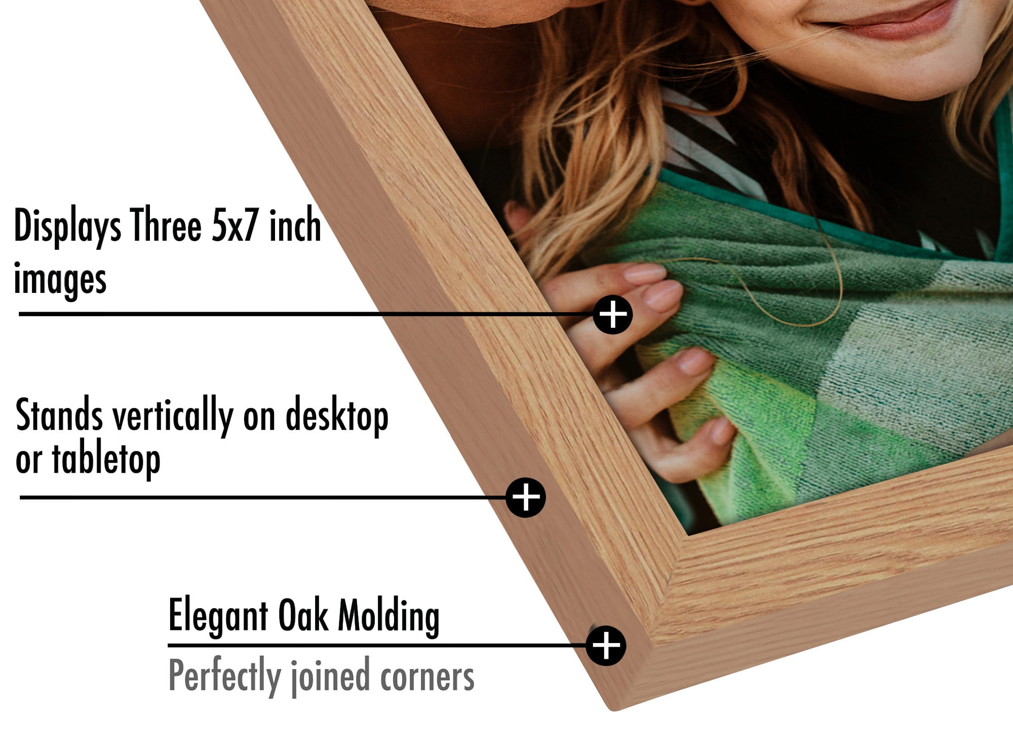 Americanflat Hinged 3 Photo Frame in Oak MDF - Desk Photo Frame for 5X7" Photos - Tri Folding Picture Frame For Desk - Displays 3 Photos with Shatter-Resistant Glass Covers