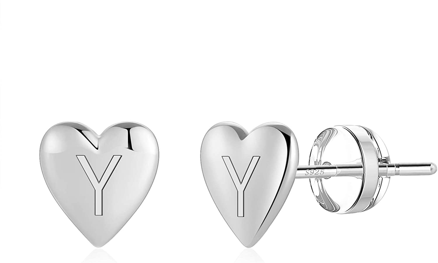925 Sterling Silver Heart Initial Stud Earrings Hypoallergenic 14K Gold Plated Little Letter Stud Earrings for Girls 