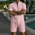 thumbnail image 6 of Bovxnpu Men 2 Piece Linen Set Beach Outfits Linen Men Short Sleeve Button Stand Collar Shirt Beach Set, 6 of 9