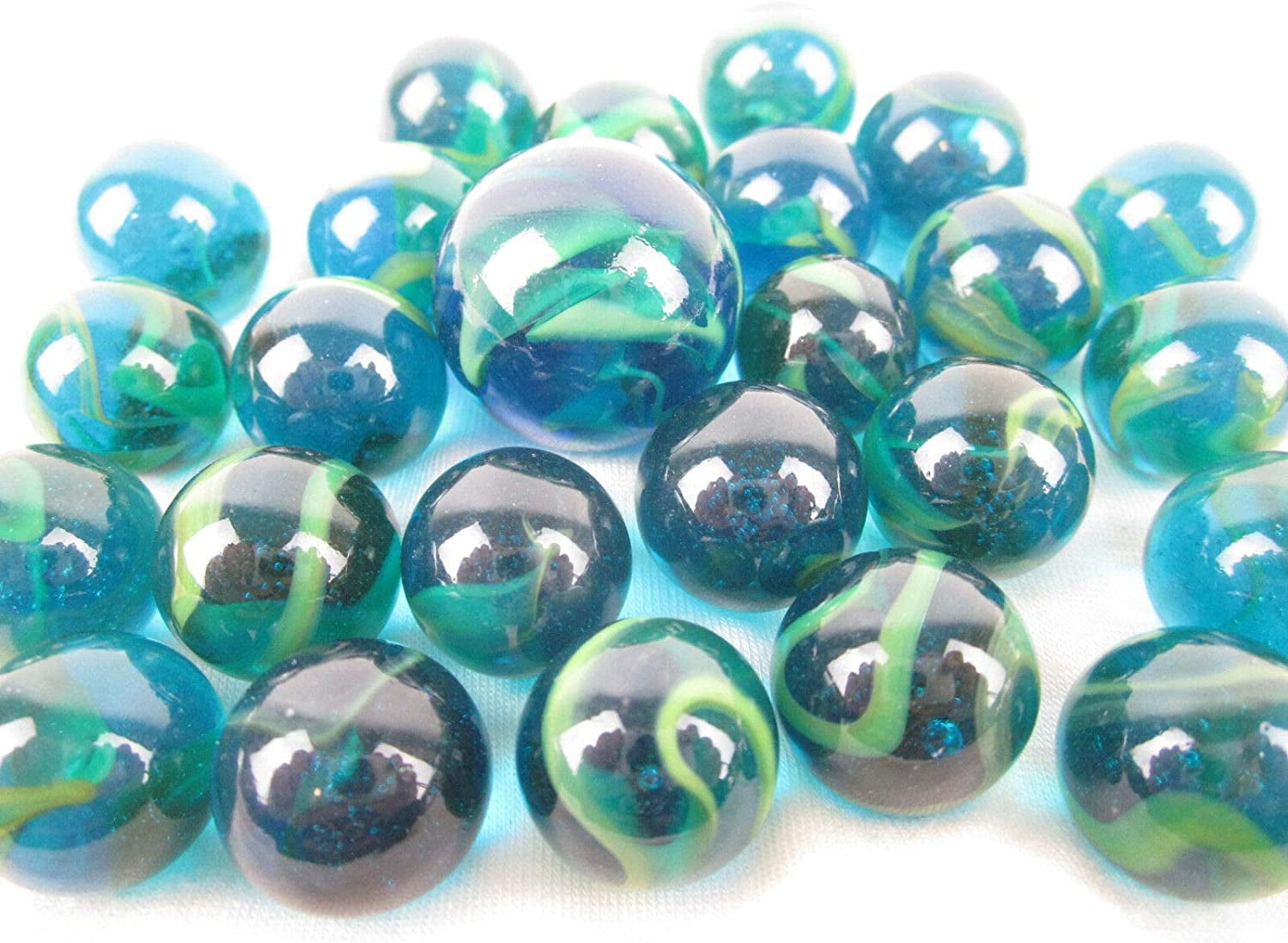 25 Glass Marbles WHITE TIGER Brown/Blue game pack Iridescent Shooter Swirl 
