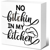 Zomyto 5"x5" Rustic No Bitchin in my Kitchen Kitchen Sign Decor,Funny Kitchen Wood Block Signs