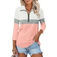 thumbnail image 2 of Women's V Neck Polo Shirt 3/4 Sleeve Quarter Zip Collared Tops Color Block Casual Dressy Fall Ladies Blouses, 2 of 5