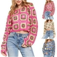 thumbnail image 2 of Fengactive Women's Floral Cardigan Hollow Out V Neck Long Sleeve Button Down Long Sleeve Cropped Sweater, 2 of 9