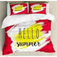 thumbnail image 1 of Hello Queen Size Duvet Cover Set, Artistic Watermelon Background with Brushstrokes and a Script for Joyful Summertime, Decorative 3 Piece Bedding Set with 2 Pillow Shams, Multicolor, by Ambesonne, 1 of 3