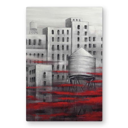 Begin Home Decor C1MP20301FRZ8U 20 x 30 in. Gray City with Red Clouds Wall Art - Red Building Metal Print Decor