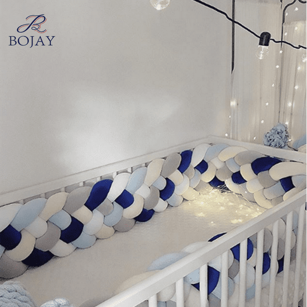 Parachoques de cuna seguro trenzado para bebe Almohada de felpa con nudo suave Proteccion y amp Cojin decorativo largo para cama de guarderia para