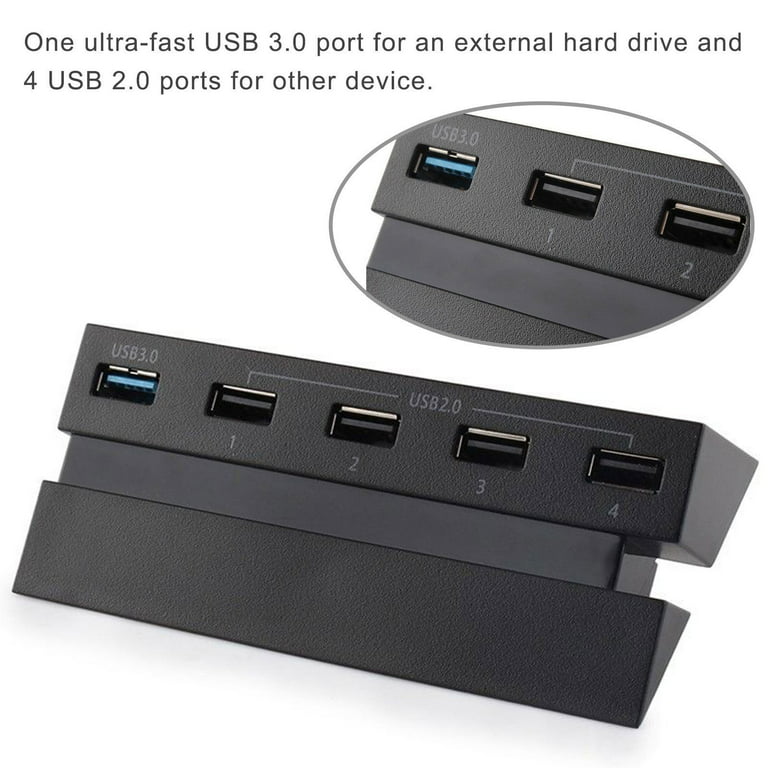 TSV 5 Port USB Hub for PS4, USB 3.0 High-Speed Adapter Accessories  Expansion Hub Connector Splitter Expander Fit for PlayStation 4 PS4 Gaming  Console (Not For PS4 Slim/Pro) 