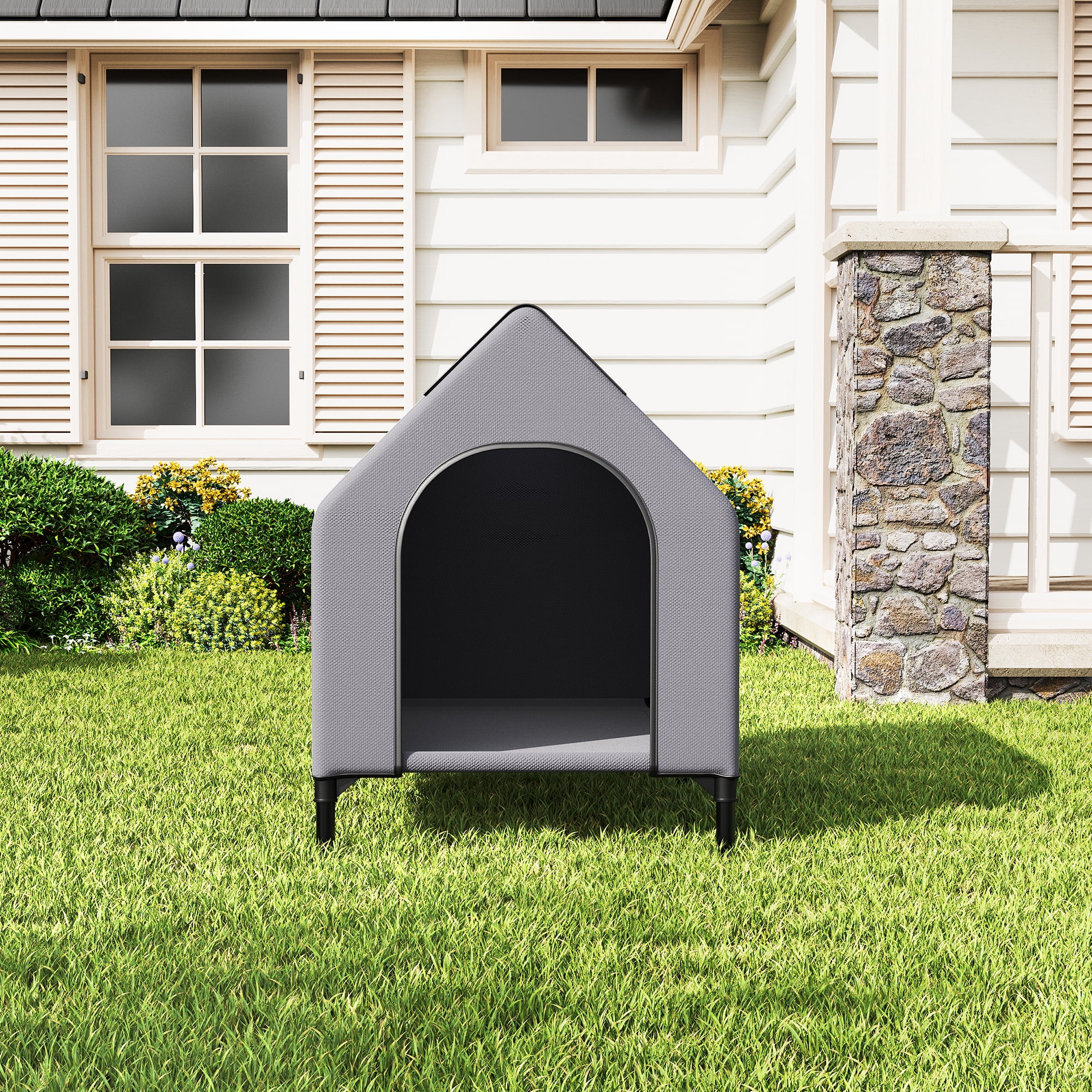 Dog House, Weatherproof 600D Oxford Canopy, 2 Top Windows, Breathable Mesh Fabric Bed, Dog Tents Shelter Kennel, Medium Dog House for Outdoor Indoor