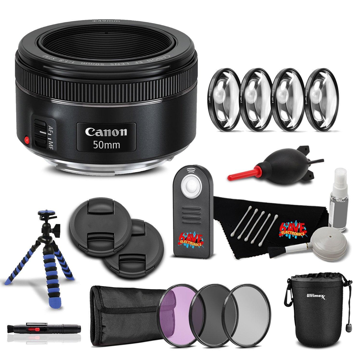 Canon EF 50mm f/1.8 STM Lens Professional Kit International Model