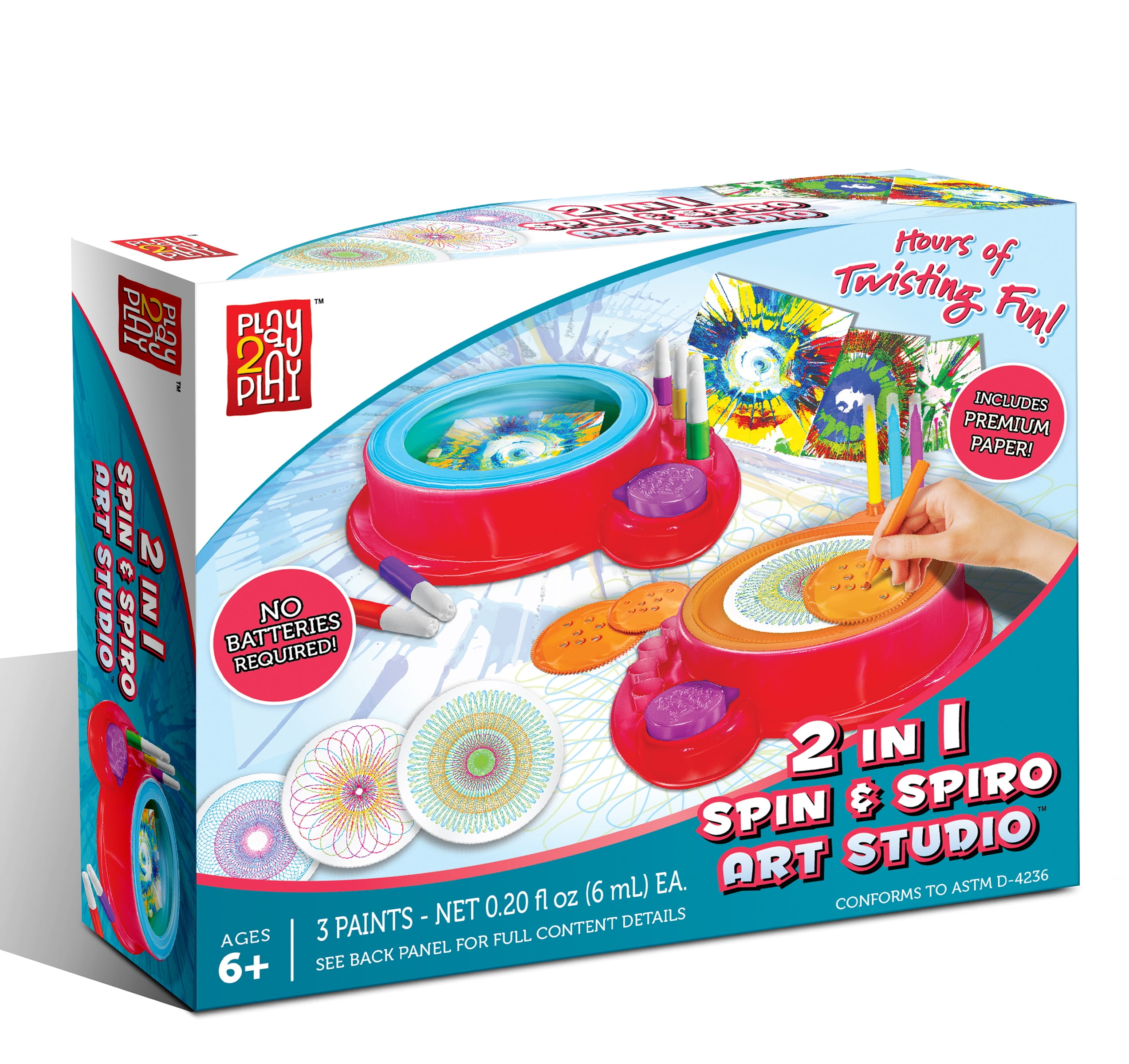 Play 2 Play 2 in 1 Spin and Spiro Art and Craft Studio, Novelty Toy, Children 6+, Unisex