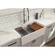 BOCCHI 1504-0120 Contempo Apron Front Step Rim Fireclay 33 Inch Single Bowl Kitchen Sink In White