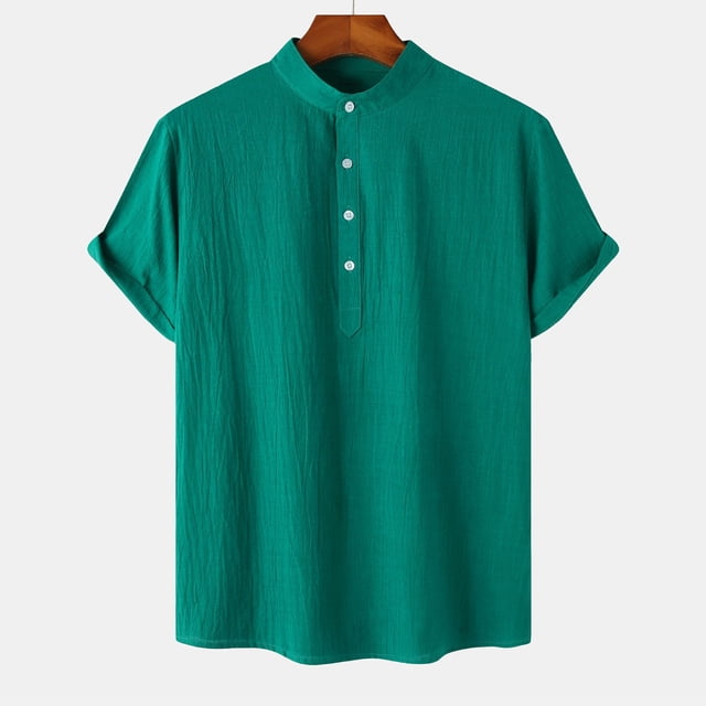 Dvkptbk Chemise Décontractée pour Hommes à Boutons, Col Montant, Manches Courtes, en Solde