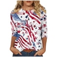 thumbnail image 2 of Odbmxy Plus Size Tshirts Women 3/4 Sleeve Patriotic Fourth of July Shirts for Women Summer Vacation Regular Blue Casual Stars Tops, 2 of 5
