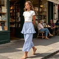 thumbnail image 7 of BADHUB Girls Ruffle Elastic Waist Wide Leg Loose Fit Pants Baggy Casual Trendy Streetwear Y2k Skorts Pants Sky Blue 2 Years, 7 of 7