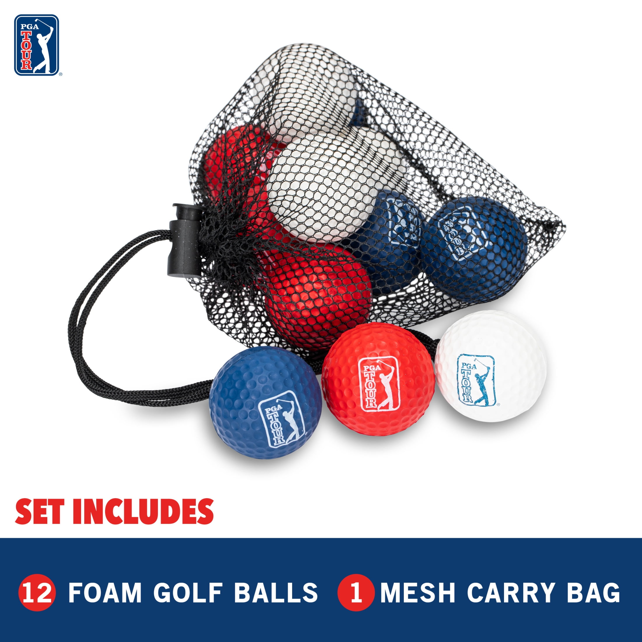 Franklin Sports Indoor + Outdoor Foam Golf Balls - PGA TOUR Kids + Adults Foam Golf Balls - Limited Flight Golf Balls - 12 Pack of Golf Balls with Draw String Carry Bag