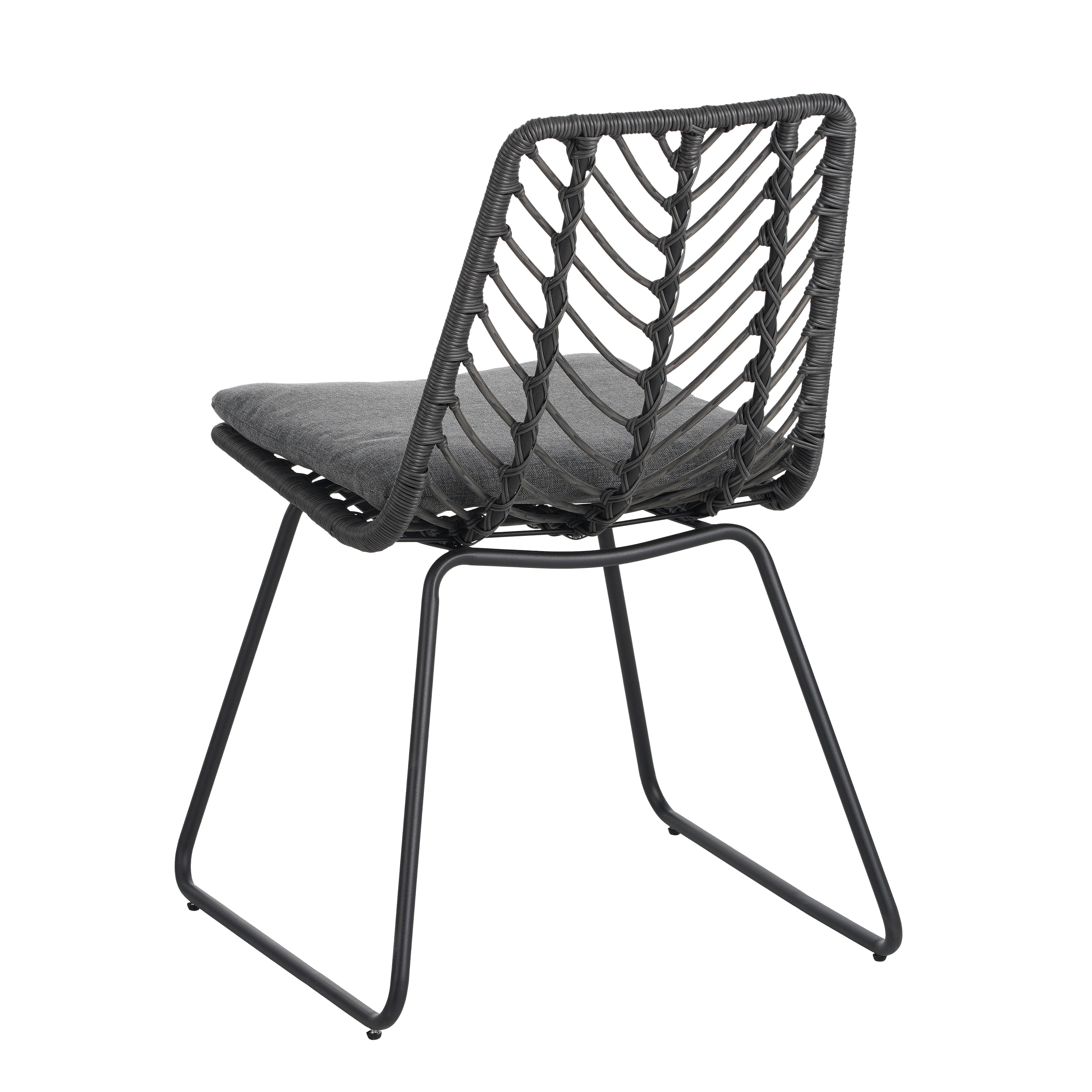 Set of 2 DEJA Outdoor Dining Chairs with Gray PE Rattan and Iron Frame, Water-Resistant Patio Chairs and Garden Seating with Cushions, Gray
