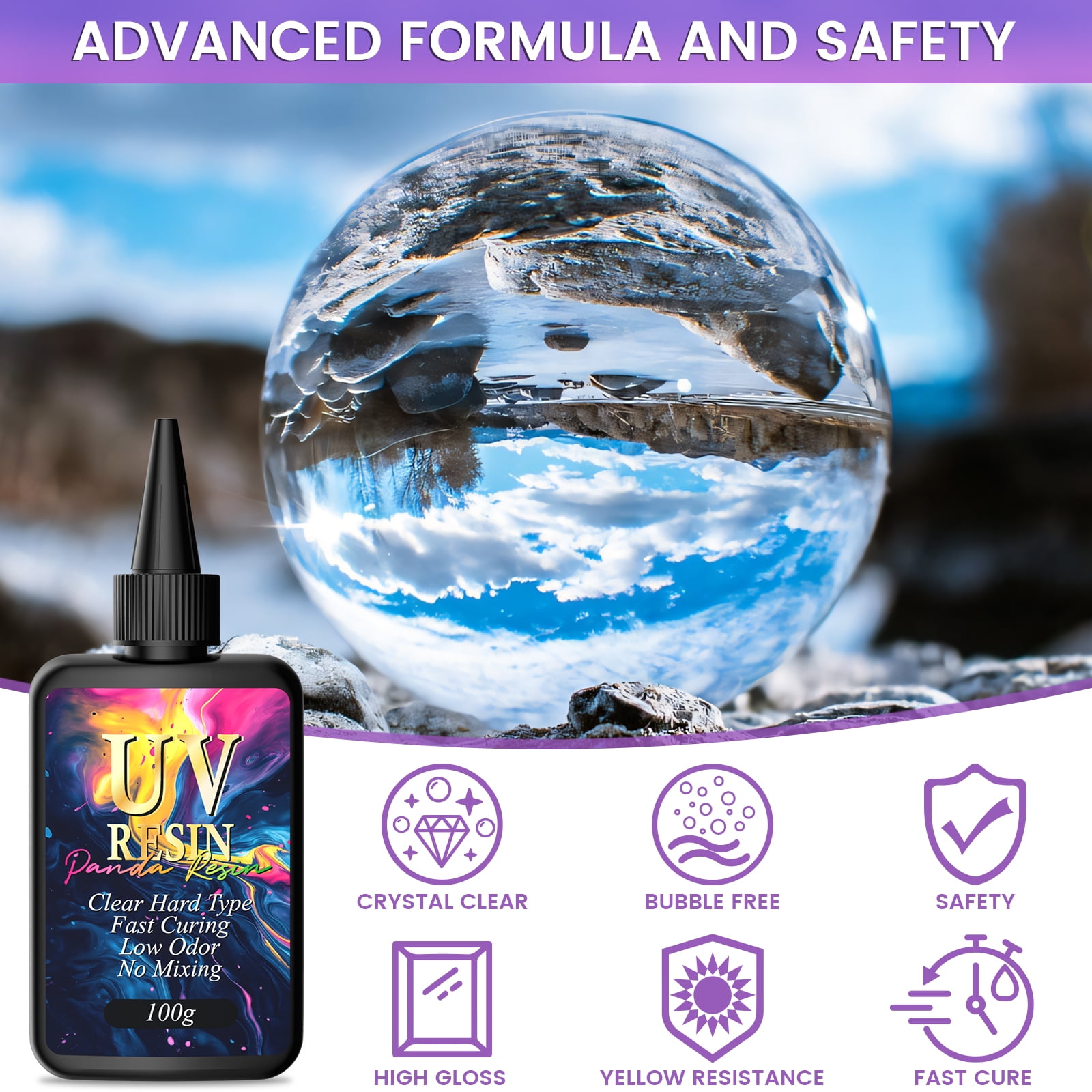 Panda Resin 300g UV Resin Kit with UV Light and Crafting Tools, Fast Curing Crystal Clear Low Odor for DIY Jewelry Making, Keychain