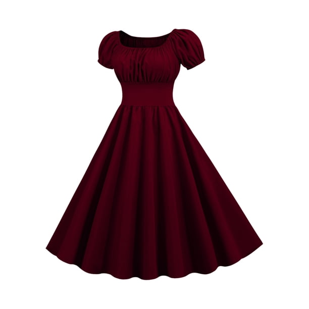 mfyjkho Vestidos casuales para mujer, Vestido de mujer de manga corta con escote cuadrado y color liso. Vestido de mujer de manga corta con escote cuadrado y color liso. xxxl