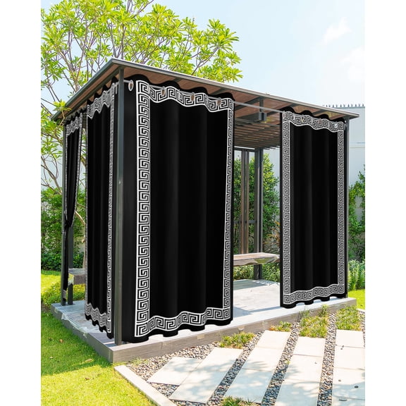 Outdoor Curtains for Patio, Black Waterproof Blackout Outside Curtain for Porch/Pergola/Gazebo, Modern Geometric Abstract Art Aesthetics Thermal Insulated Drapes for Cabana, 1 Panel, 54 x 95 Inch