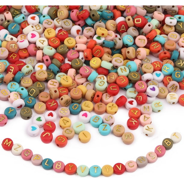 Cuentas de letras Hukapapa para enhebrar, 1500 piezas de cuentas de letras coloridas para pulseras con cuentas de corazón con cordón, cuentas de letras redondas, juego de manualidades, cuentas para