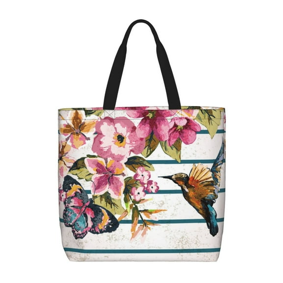 Vsdgher Bird and Floral print Tote Bag for Women Shoulder Bag with Zipper Large Shoulder Bag Handle Handbag Portable Washable for Travel, Work