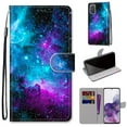 thumbnail image 2 of For Samsung Galaxy S20 Case, Mantto Magnetic PU Leather Phone Case With Hand Rope Strap Cute Pattern Painted Flip Credit/ ID Card Wallet Slots Stand, Starry sky, 2 of 8