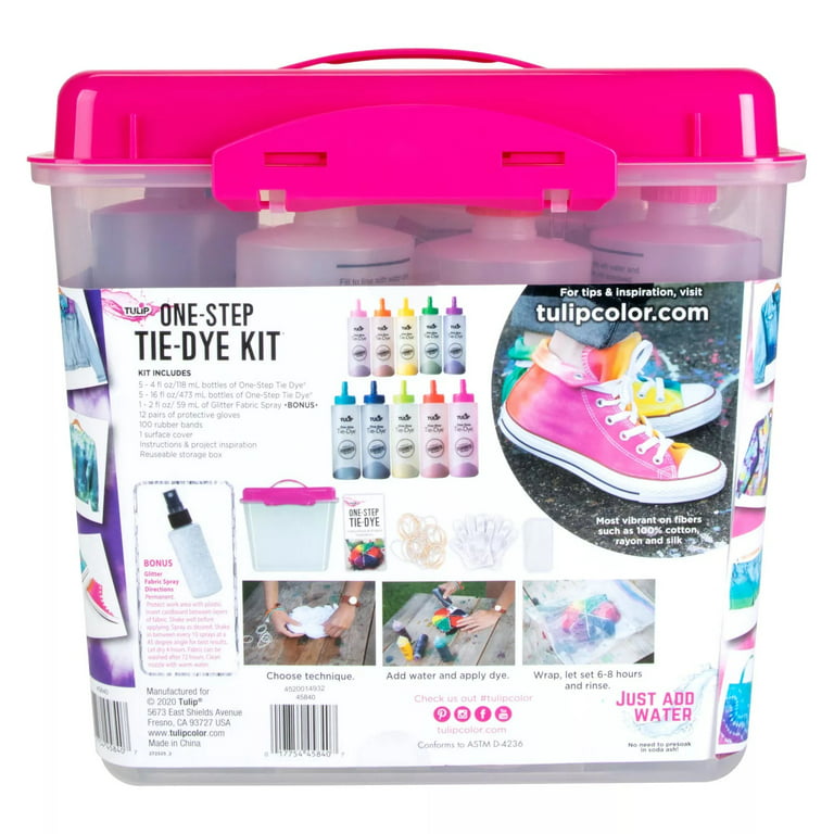 Discovery™ 10-Color Tie Dye Ultimate DIY Kit, Easy-to-Use One-Step Party  Set, 145-piece, Includes Rubber Gloves, Iron-On Glitter Design Stencils