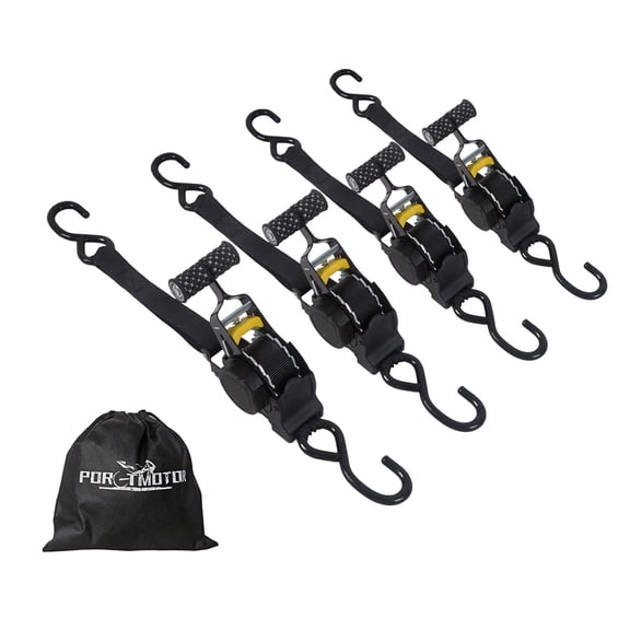 Porotmotor 1in x 10ft Retractable Ratchet Tie Down Straps with Handle 4 Pack Double Hooks