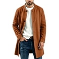 thumbnail image 6 of Men Long Coat Button Long Sleeve Thin Fleece Jacket with Pocket,Loose Windproof Fall Winter Daily Casual Comfy Wear,Mid Length Style,Brown,S, 6 of 7