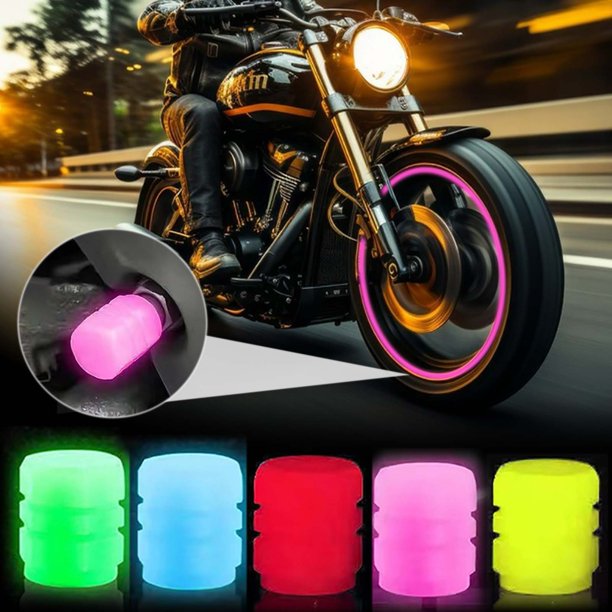 Tapas de válvulas de neumáticos fluorescentes universales para automóviles, motocicletas, bicicletas, camiones, SUV | Material ABS | Efecto de resplandor nocturno | Anti-polvo a prueba de fugas |