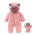 thumbnail image 7 of Plcasen Newborn Baby Bear Outfit Suit With Fold-Over Mittens Footies Girls Boys Winter Fleece Clothes Hooded Romper Snowsuit, 7 of 7