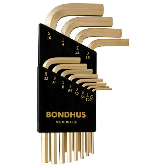 Inch Hex (Allen) Short Arm L-Wrench Set, 12pcs .050" to 5/16", Protanium® High Torque Steel With Goldguard™ 14k Plated Finish - Bondhus® USA