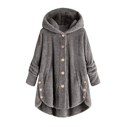 LoyisViDion Women Coats Plus Size Clearance Women Plus Size Button Plush Tops Hooded Loose Cardigan Wool Coat Winter Jacket Rollbacks Dark Gray 16(Xxxxl)
