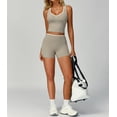 thumbnail image 5 of PISONIC Women Two Piece Workout Sets Color Block Backless Tank Top and High Waist Booty Lifting Shorts Gym Yoga Active Outfits, 5 of 6
