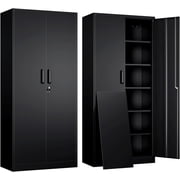 HUANGHY Metal Garage Storage Cabinet with 2 Doors and 5 Adjustable Shelves - 71" Steel Lockable File Cabinet,Locking Tool Cabinets for Office,Home,Garage,Gym,School (Black)
