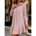 thumbnail image 4 of Long Sleeve Women Casual Button Down Shirt Dress Collared Pleated Swing Mini Dresses, 4 of 6