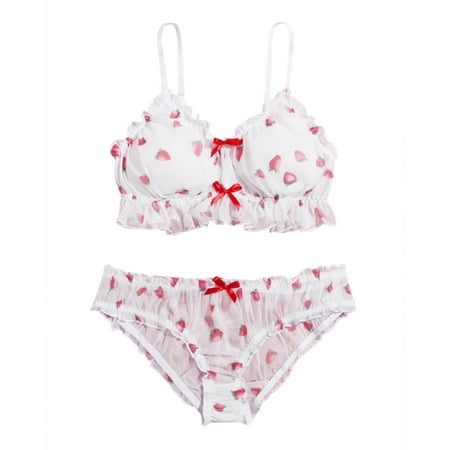 

VerPetridure Sexy Lingerie for Women Naughty Plus Size Large Cute Girl Fun Underwear Two Piece Set Strawberry Print Perspective Bra Set