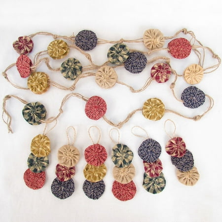 Christmas Tree Plaid Jute & Plaid Homespun Garland Plus 6 Yoyo Ornaments for Christmas Tree by Jubilee Creative Studio ()