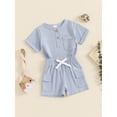 thumbnail image 4 of Raccmtaty Little Boys Summer Shorts Sets Short Sleeve Solid Color Tops and Drawstring Shorts Sets, 4 of 8