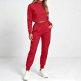 thumbnail image 5 of Women's 2 Piece Outfits Fall Winter Jogger Suits Long Sleeve Crop Tops and Sweatpants Comfy Loungewear Sets with Pockets Casual Tracksuit Red, 5 of 7