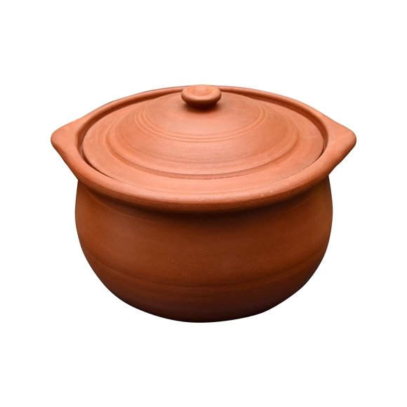 Handmade Clay Earthen Kadai Pot With Lid For Cooking & Serving - Brown 2.1 Liters | Natural & Traditional Pure, Non-stick