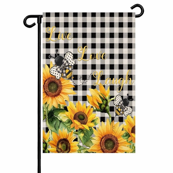 Garden Flag Double-Side Printed House Flag Watercolor Sunflower Leaf Yard Flag Spring Floral Buffalo Plaid Welcome Banner Decor Outdoor Holiday Decorations 12*18in
